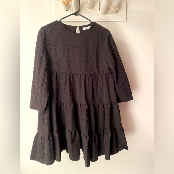 ZARA Mini Textured Black Dress - Picture 2 of 7
